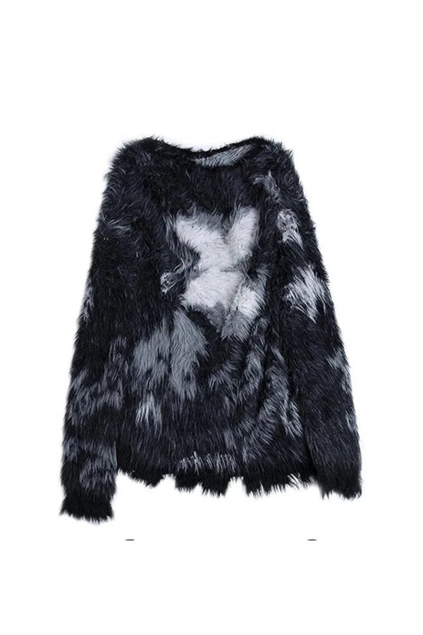 Nebula Fuzz Distressed Sweater - Y2K Aesthetic Grunge Style Top