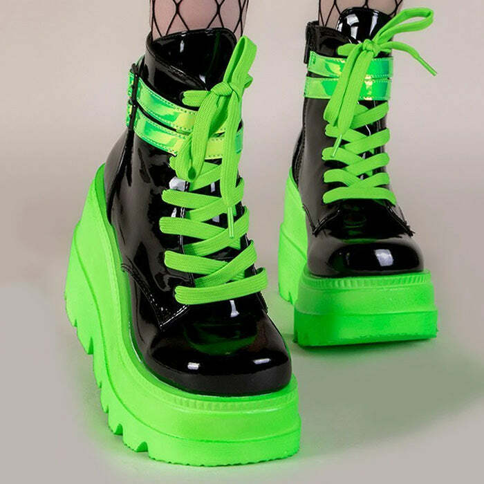 Neon Tornado Platform Boots for Y2K Aesthetic and Grunge Style Lovers