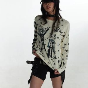 Nightmare Doll Graphic Tee - Y2K Aesthetic Cute Top for Grunge Style