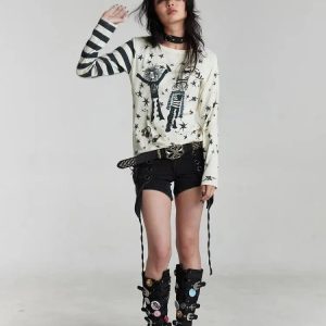 Nightmare Doll Graphic Tee - Y2K Aesthetic Cute Top for Grunge Style