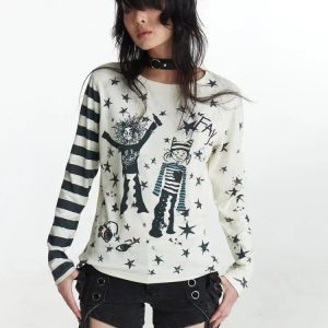 Nightmare Doll Graphic Tee - Y2K Aesthetic Cute Top for Grunge Style