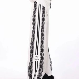 Noir Romance Y2K Aesthetic Track Pants for Grunge and Coquette Styles