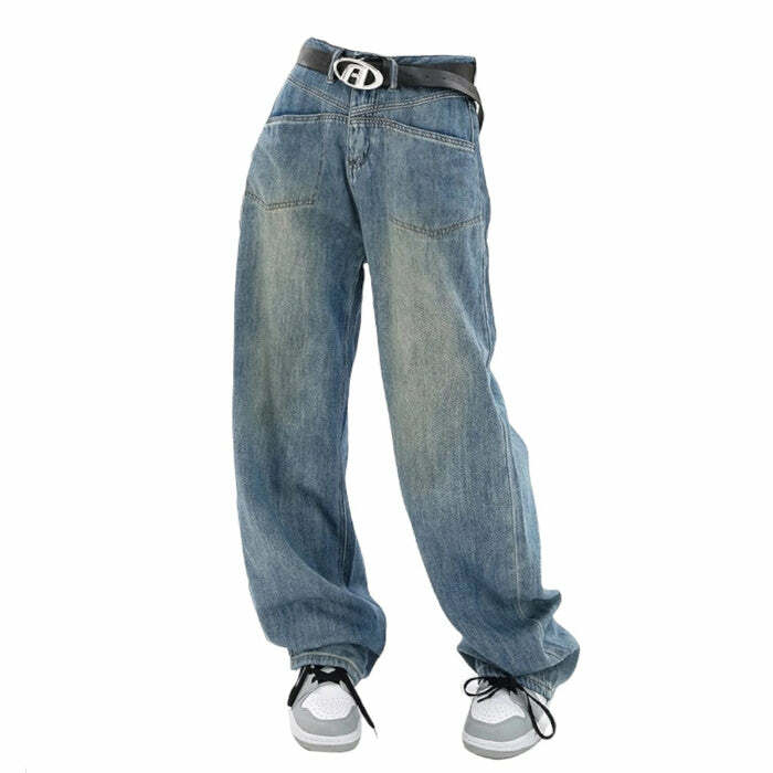 Nonconformist Wide Jeans: Y2K Aesthetic Grunge Style for Trendsetters