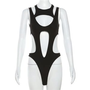 Obsidian Cutout Bodysuit - Y2K Aesthetic & Grunge Style Essential