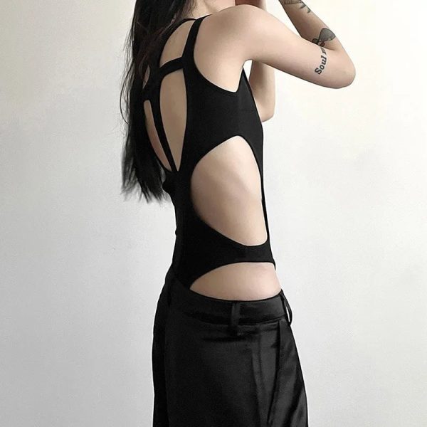 Obsidian Cutout Bodysuit - Y2K Aesthetic & Grunge Style Essential