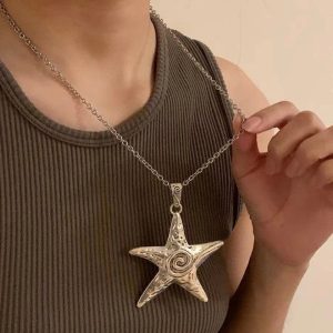 Ocean Spiral Star Pendant Necklace - Y2K Aesthetic Jewelry for Trendy Looks