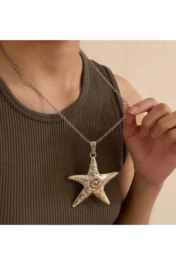 Ocean Spiral Star Pendant Necklace - Y2K Aesthetic Jewelry for Trendy Looks