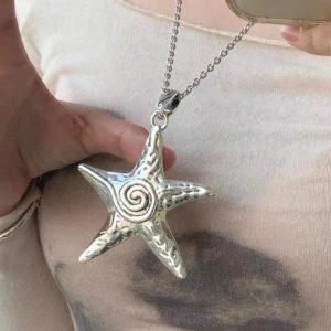 Ocean Spiral Star Pendant Necklace - Y2K Aesthetic Jewelry for Trendy Looks