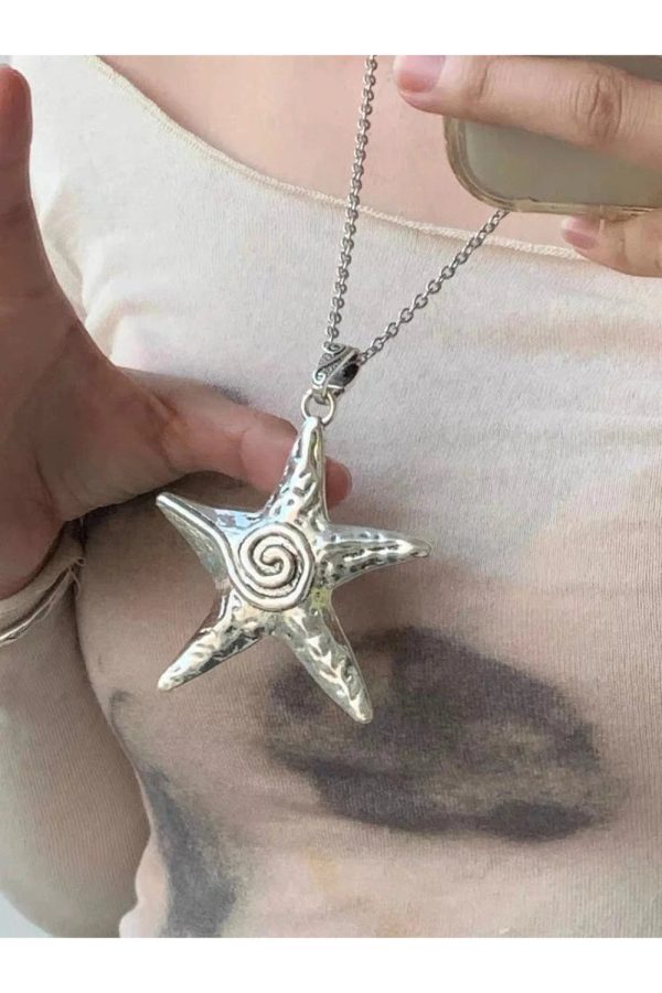 Ocean Spiral Star Pendant Necklace - Y2K Aesthetic Jewelry for Trendy Looks