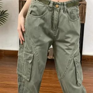 Olive Green Y2K Utility Cargo Pants for Trendy Aesthetic Outfits