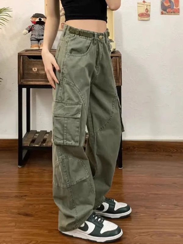 Olive Green Y2K Utility Cargo Pants for Trendy Aesthetic Outfits