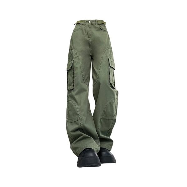 Olive Green Y2K Utility Cargo Pants for Trendy Aesthetic Outfits