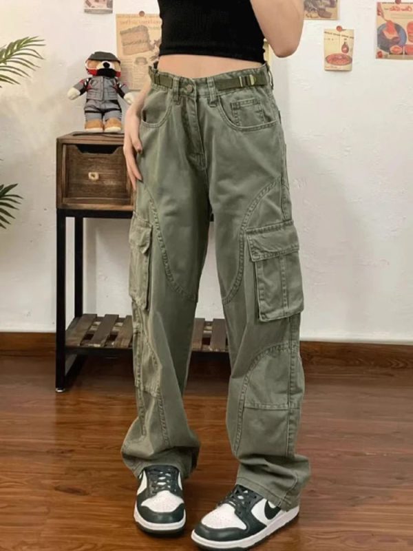 Olive Green Y2K Utility Cargo Pants for Trendy Aesthetic Outfits