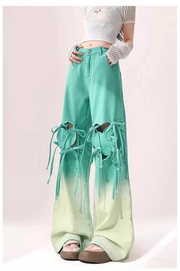 Ombre Cutout Lace-Up Pants for Y2K Aesthetic and Grunge Style Lovers