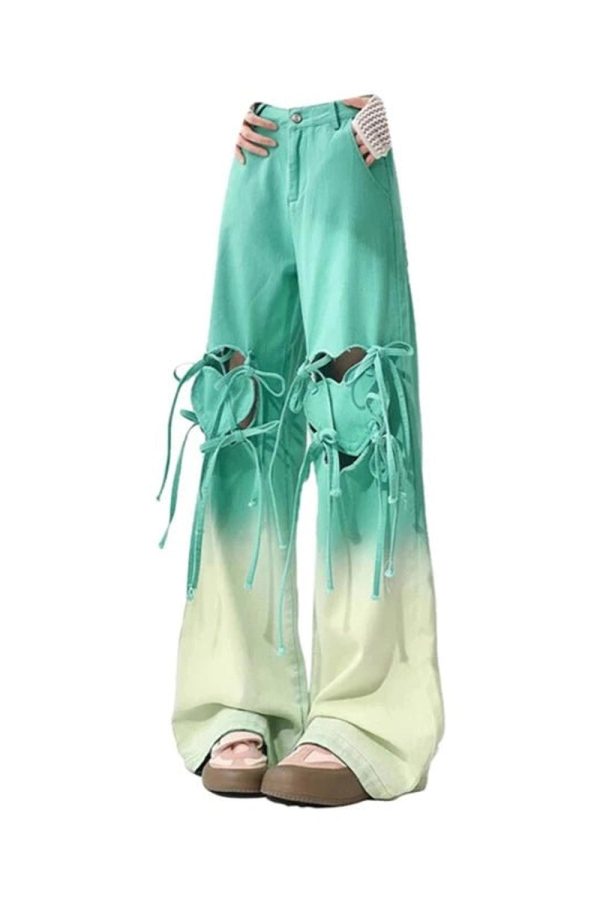 Ombre Cutout Lace-Up Pants for Y2K Aesthetic and Grunge Style Lovers