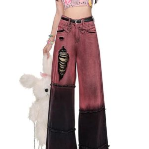 Ombre Spiral Grunge Flare Pants for Y2K Aesthetic and Coquette Style