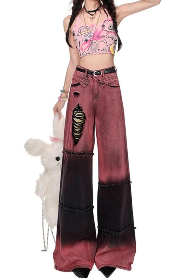 Ombre Spiral Grunge Flare Pants for Y2K Aesthetic and Coquette Style