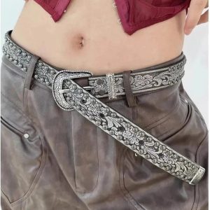 Ornate Western Studded Belt for Y2K Aesthetic & Coquette Style Outfits