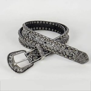 Ornate Western Studded Belt for Y2K Aesthetic & Coquette Style Outfits