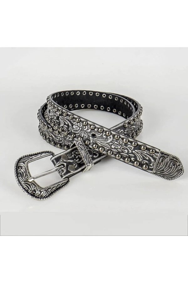 Ornate Western Studded Belt for Y2K Aesthetic & Coquette Style Outfits