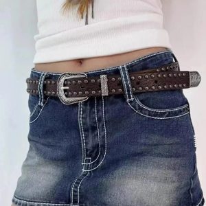 Ornate Western Studded Belt for Y2K Aesthetic & Coquette Style Outfits