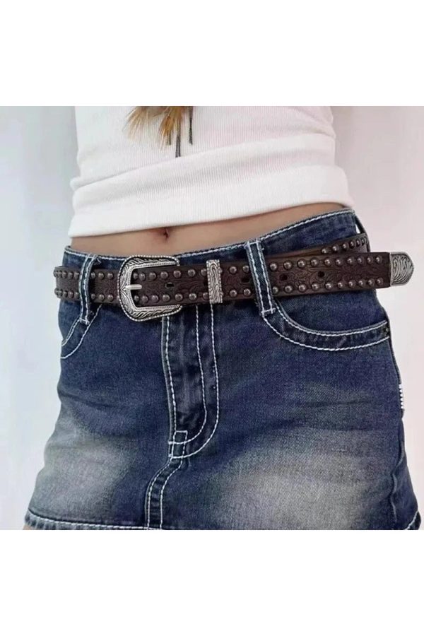 Ornate Western Studded Belt for Y2K Aesthetic & Coquette Style Outfits