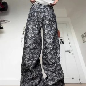 Paisley Shadow Wide-Leg Pants - Y2K Aesthetic for Effortless Style