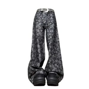 Paisley Shadow Wide-Leg Pants - Y2K Aesthetic for Effortless Style