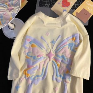 Pastel Butterfly Dream Tee - Y2K Aesthetic Cute Top for Trendy Looks