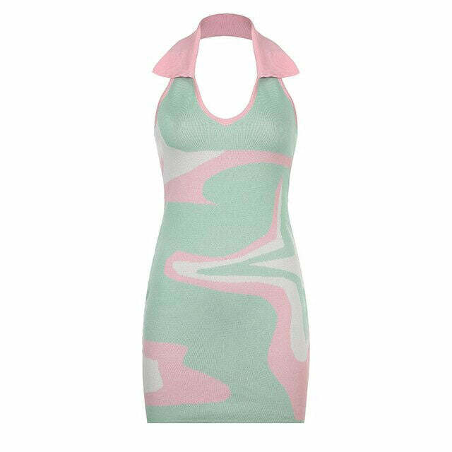 Pastel Candy Halter Dress - Y2K Aesthetic Cute Dress for Trendy Outfits