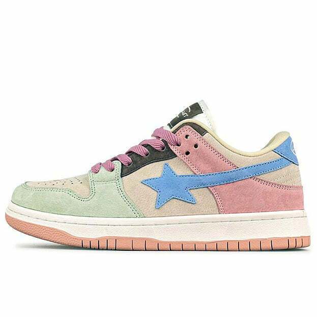 Pastel Color Block Star Sneakers for Y2K Aesthetic and Cute Outfits