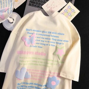 Pastel Dreams Y2K Oversized T-Shirt for Coquette and Grunge Aesthetics