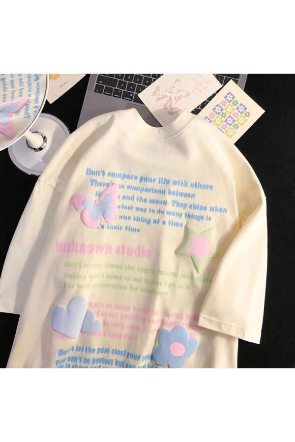 Pastel Dreams Y2K Oversized T-Shirt for Coquette and Grunge Aesthetics