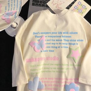 Pastel Dreams Y2K Oversized T-Shirt for Coquette and Grunge Aesthetics