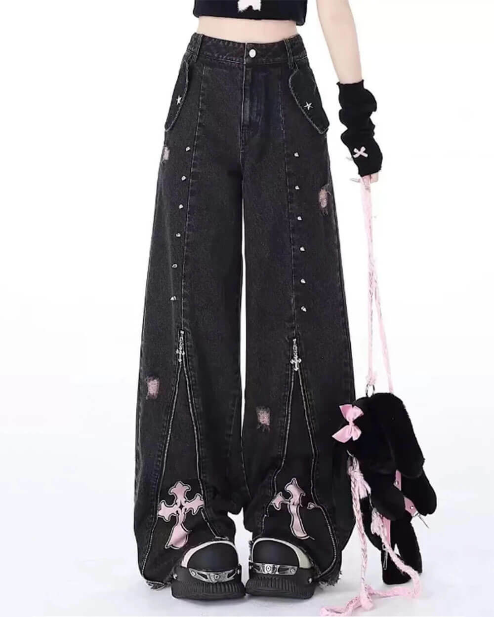 Pastel Goth Baggy Jeans for Y2K Aesthetic and Grunge Style Outfits