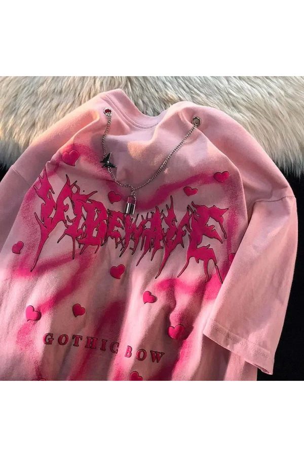 Pastel Goth Heartbreaker Tee - Y2K Aesthetic Cute Top for Unique Style