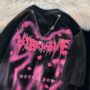 Pastel Goth Heartbreaker Tee - Y2K Aesthetic Cute Top for Unique Style