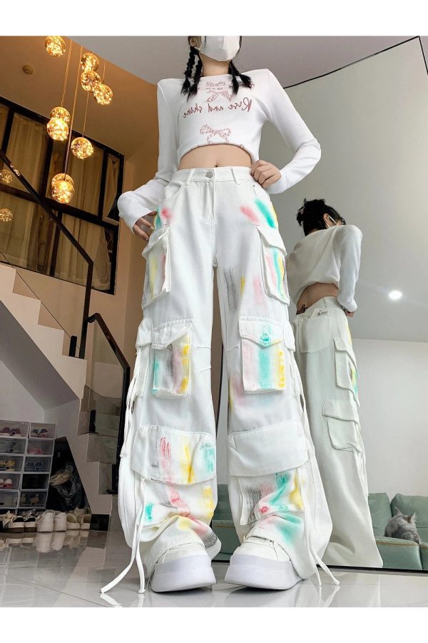 Pastel Graffiti Cargo Pants for Y2K Aesthetic and Grunge Style Lovers