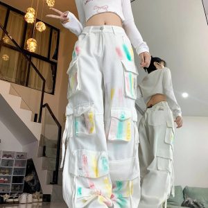 Pastel Graffiti Cargo Pants for Y2K Aesthetic and Grunge Style Lovers