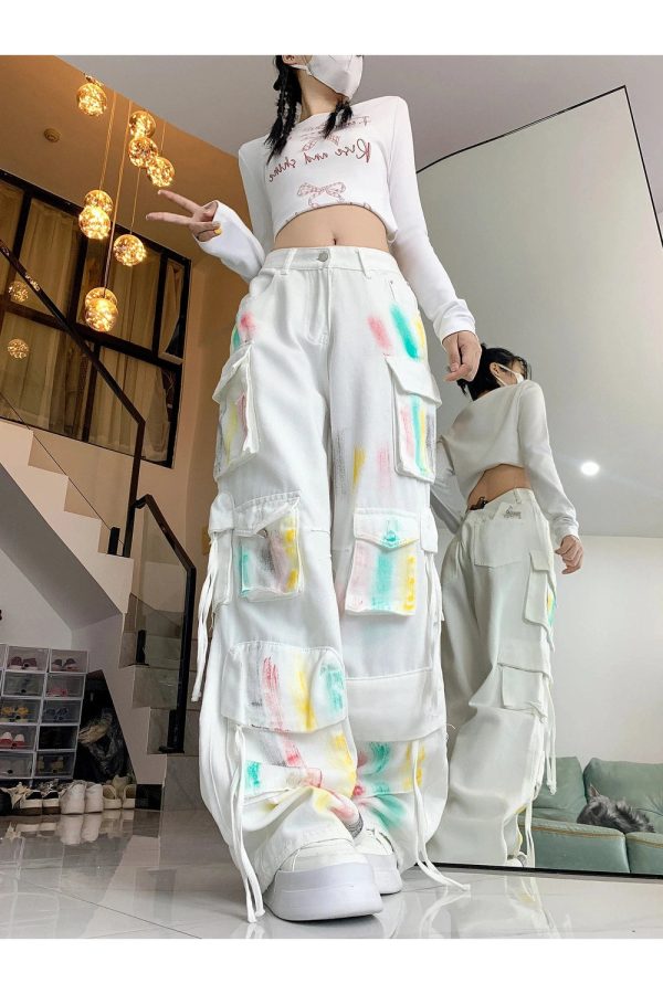 Pastel Graffiti Cargo Pants for Y2K Aesthetic and Grunge Style Lovers