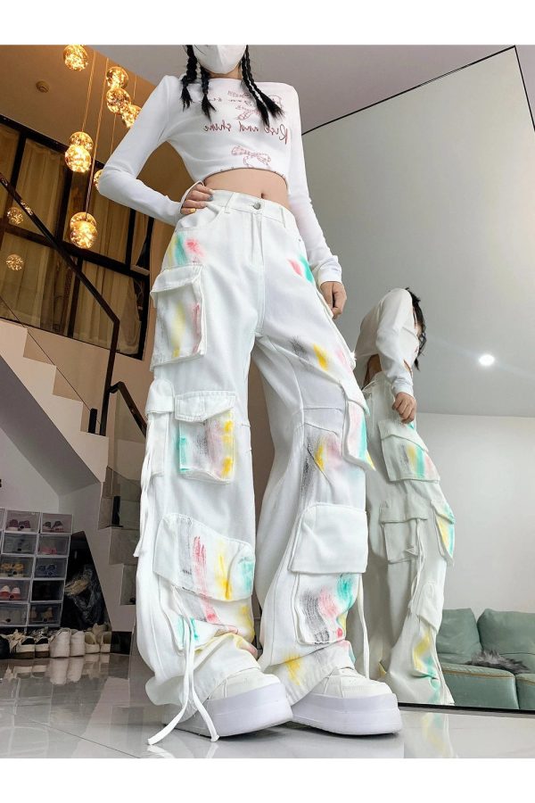 Pastel Graffiti Cargo Pants for Y2K Aesthetic and Grunge Style Lovers