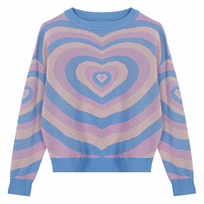 Pastel Heart Sweater - Y2K Aesthetic Cute Top for Cozy Fall Vibes