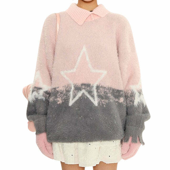 Pastel Knit Star Sweater - Y2K Aesthetic Cute Top for Cozy Vibes