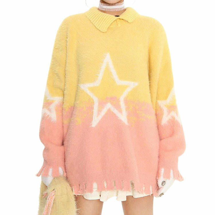 Pastel Knit Star Sweater - Y2K Aesthetic Cute Top for Cozy Vibes