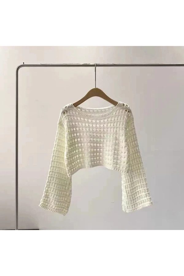 Pastel Open-Knit Cropped Sweater for Y2K Aesthetic and Coquette Style