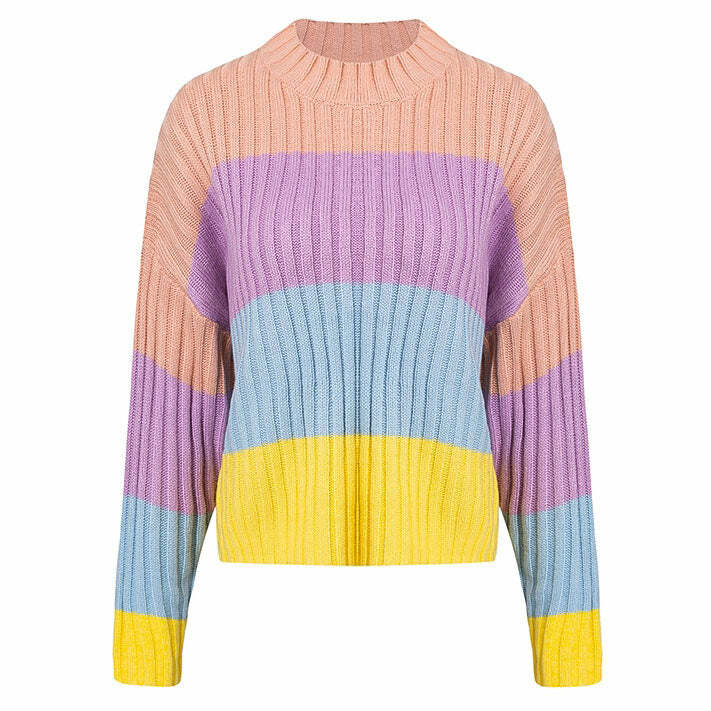 Pastel Rainbow Jumper - Y2K Aesthetic Cozy Knit for Cute Outfits