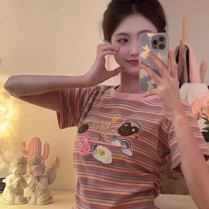 Pastel Striped Top - Y2K Fashion Essential for Cute Aesthetic Outfits