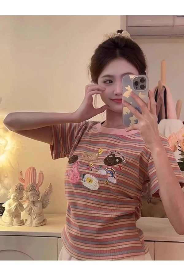 Pastel Striped Top - Y2K Fashion Essential for Cute Aesthetic Outfits