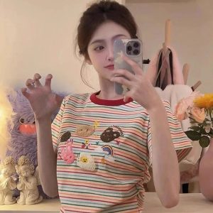 Pastel Striped Top - Y2K Fashion Essential for Cute Aesthetic Outfits