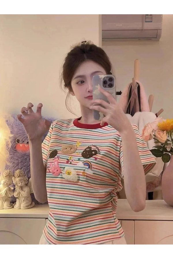 Pastel Striped Top - Y2K Fashion Essential for Cute Aesthetic Outfits